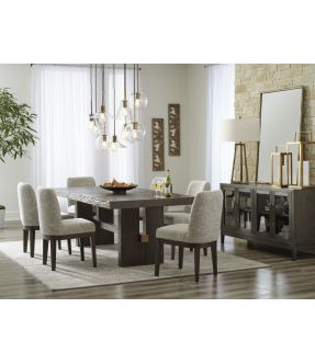 Allora Wooden Rectangular Dining Set (6-8 Seaters) with 8 Wooden Fabric Upholstered Dining Chair